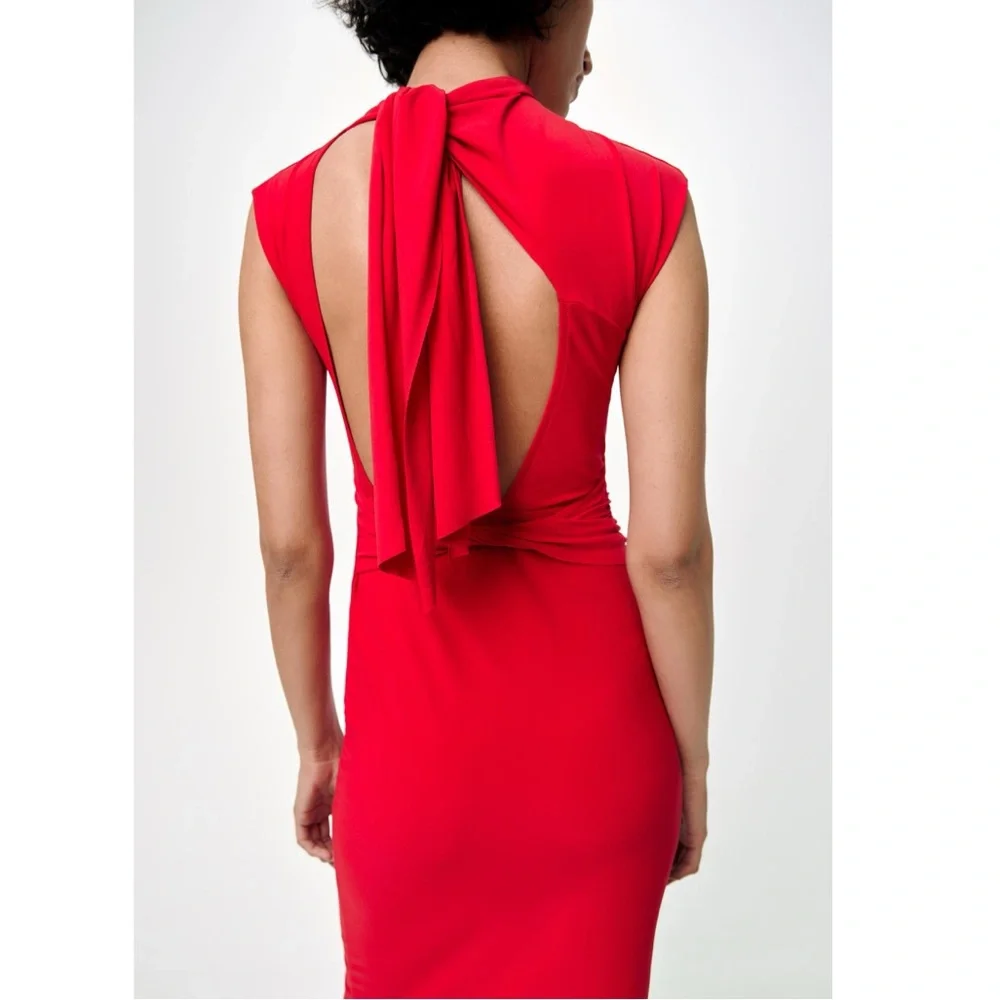 NWT Zara Woman Red Fluid Back Knot Dress Size L Large - Picture 1 of 10